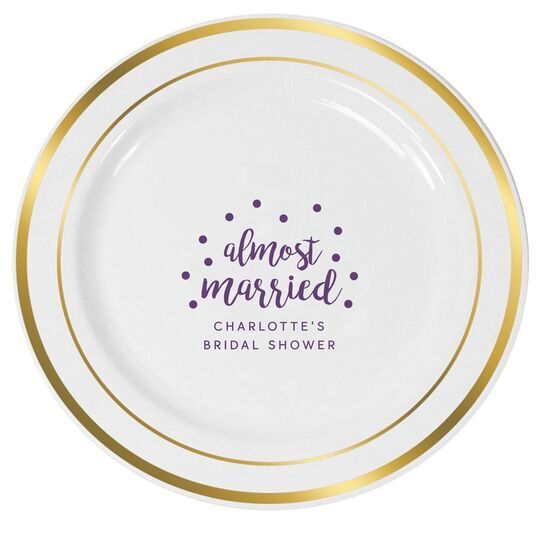 Confetti Dots Almost Married Premium Banded Plastic Plates